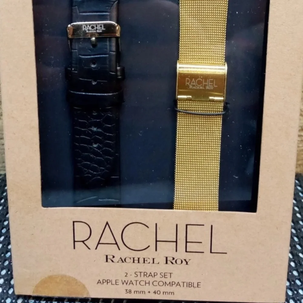 Rachel Roy 2 Strap Set Apple Watch Compatible - 38 mm - 40 mm - Black|Gold nwt